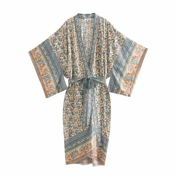 Boho Floral Gypsy Vented Sleeve Kimono Duster - Picture 4 of 6